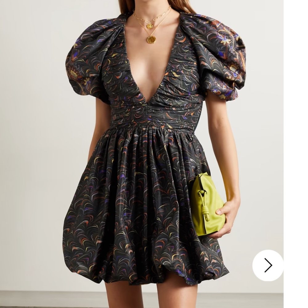 Ulla Johnson Gwen printed ruched taffeta mini dress, size 2